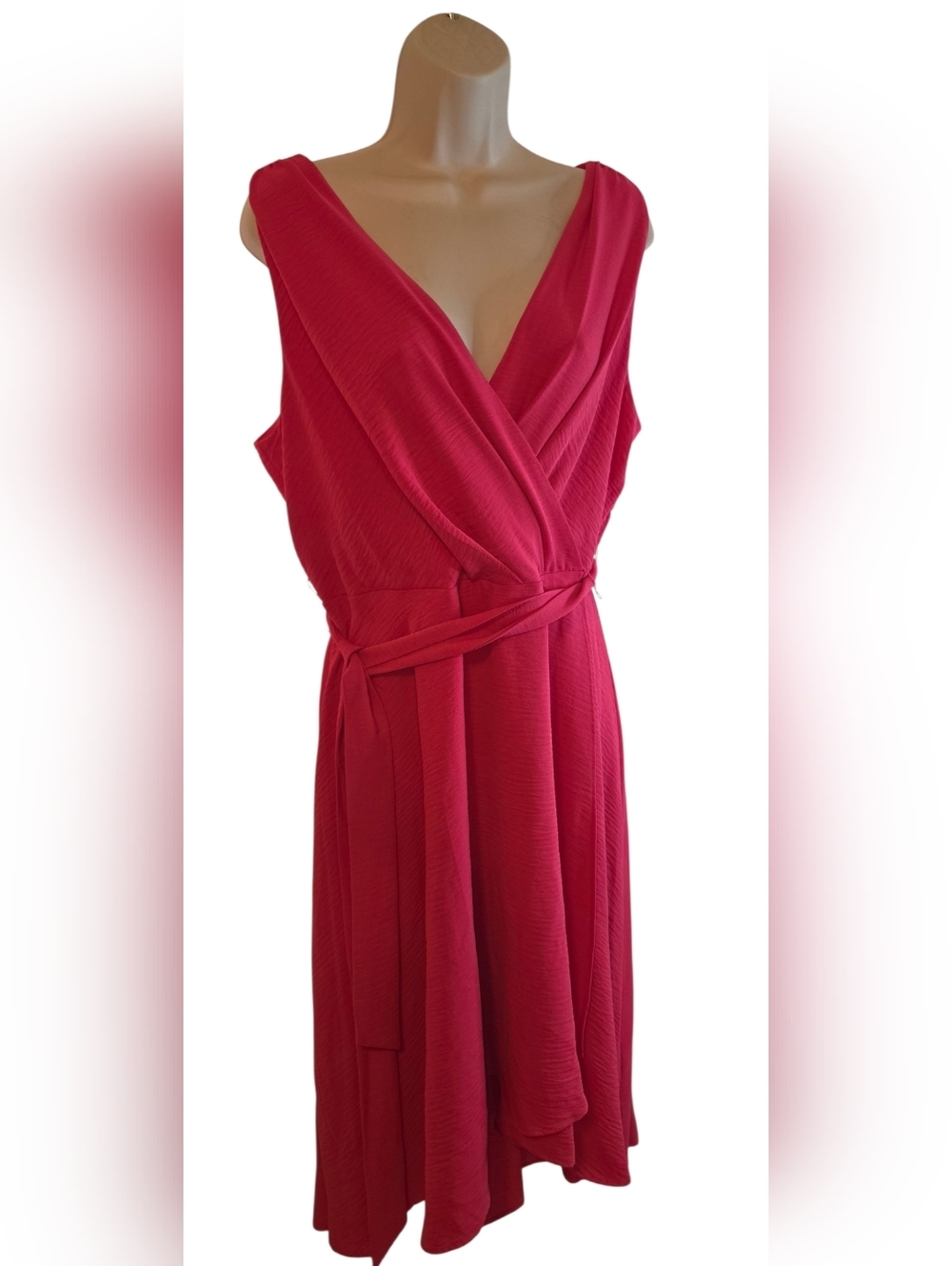 DKNY V-Neck Pink Wrap Midi Dress with Tie Waist - Picture 2 of 11
